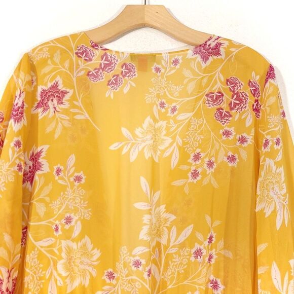 NEW Vince Camuto Floral Getaway Chiffon Duster Kimono Boho Yellow Plus Size 1X - Picture 9 of 14